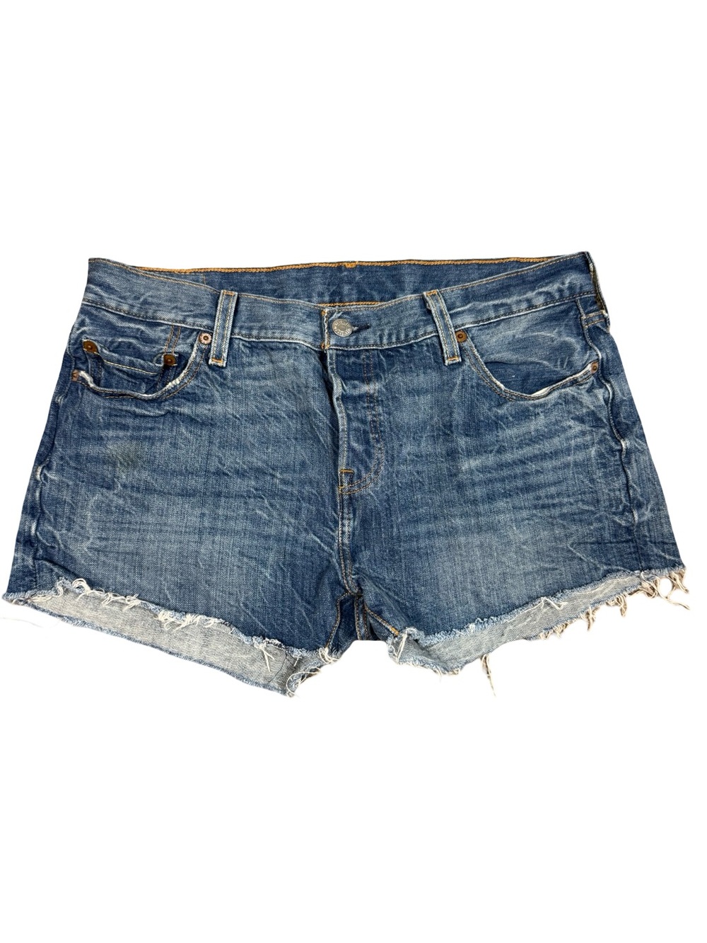 Levi's 501 Women's Button Fly Blue Distressed  Denim Cutoff Shorts 27